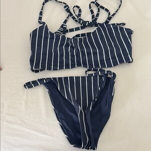 La Hearts Navy and White Striped Bikini